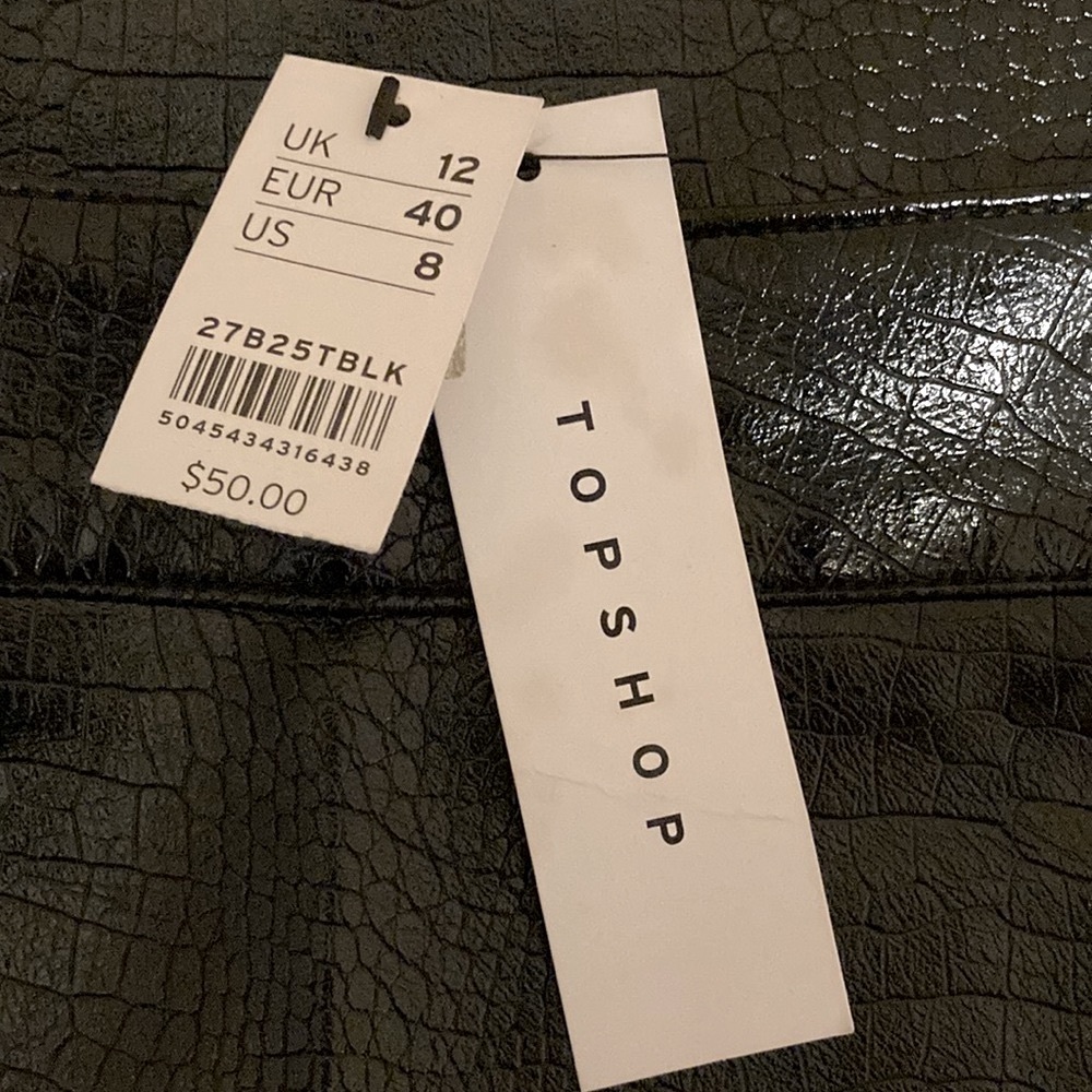 Topshop Croc Effect Faux Leather Zip Mini Skirt - Size 8 - Picture 12 of 12